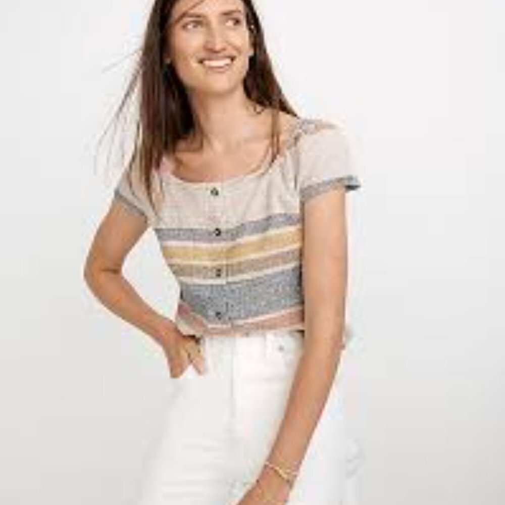 Madewell Texture And Thread Striped Button Up Sho… - image 1